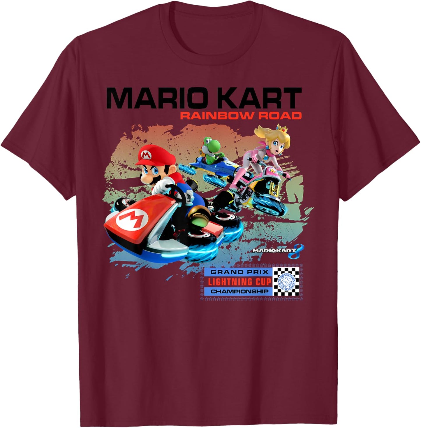 Nintendo Mario Kart Rainbow Road Watercolor Graphic T-Shirt - T-Shirt | Maroon