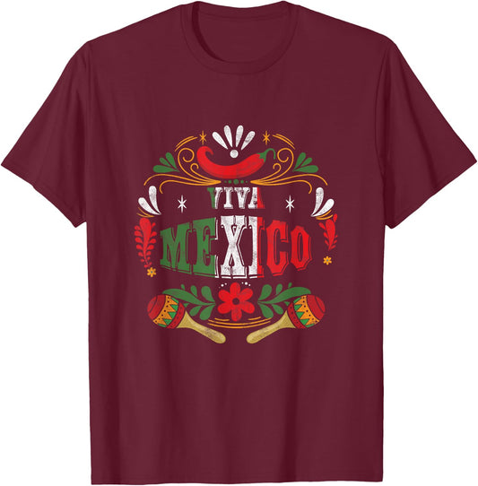 Viva Mexico Mexican Fiesta Cinco De Mayo T-Shirt - T-Shirt | Maroon