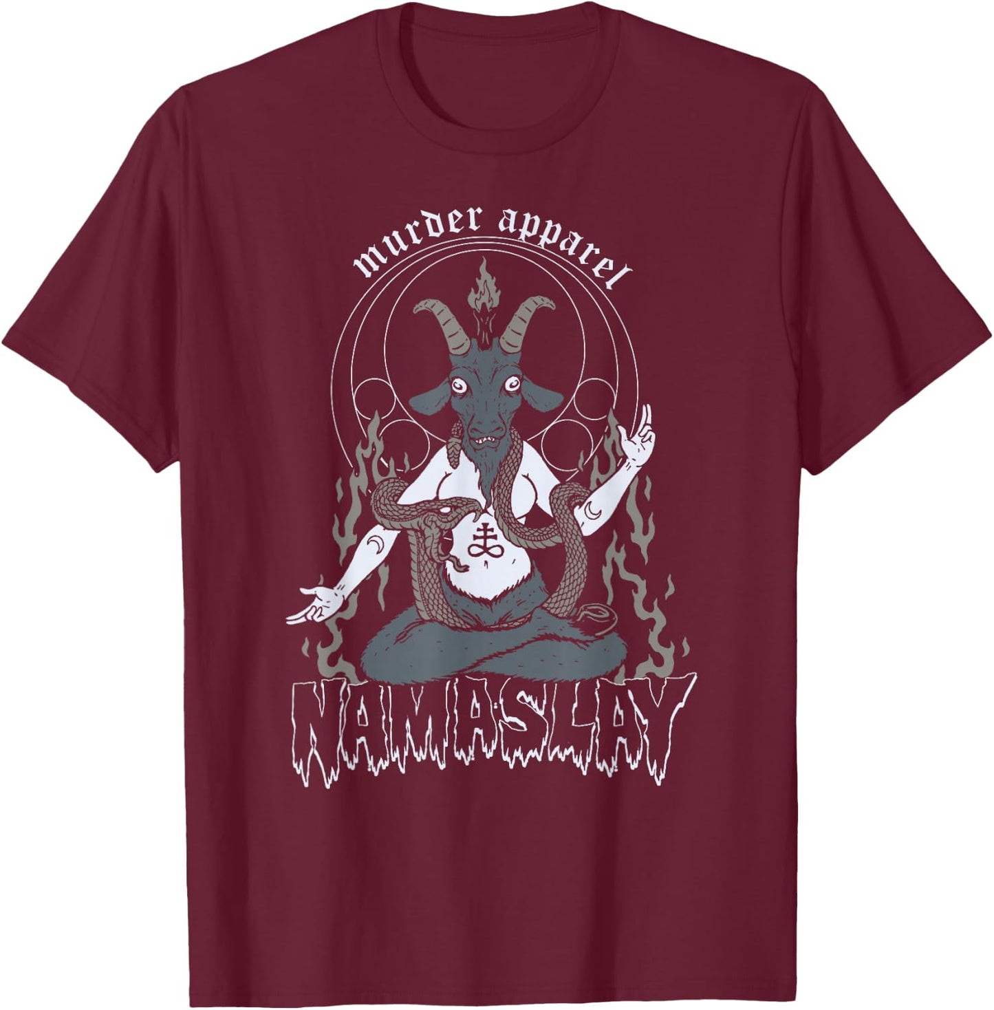 Namaslay Yoga Baphomet Metal T-Shirt - T-Shirt | Maroon