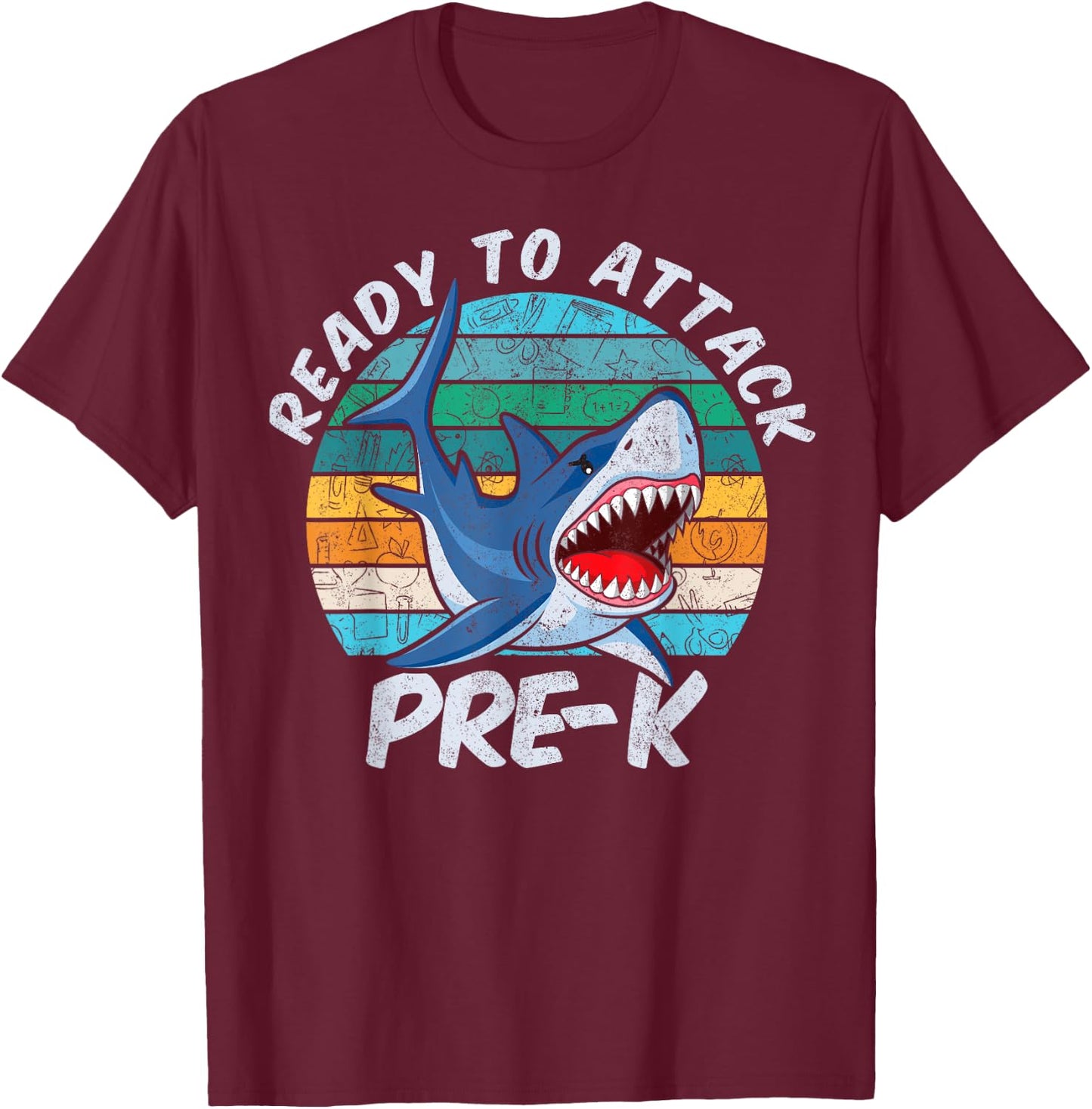 Ready To Attack Pre-K Shark First Day of Preschool T-Shirt - T-Shirt | Maroon