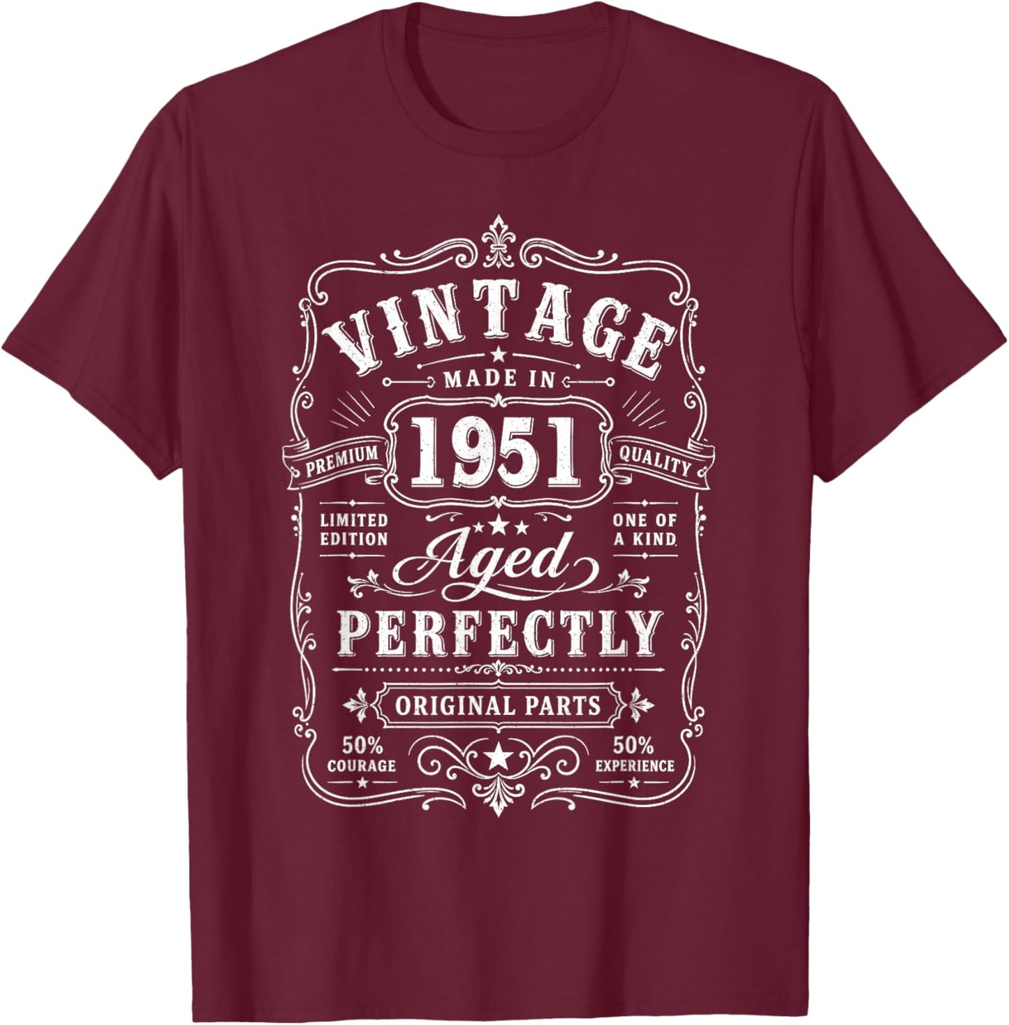Vintage 1951 75yr 75th Birthday Gifts 75 Years Old T-Shirt - T-Shirt | Maroon