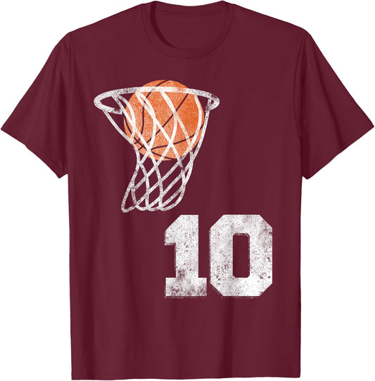 Vintage Basketball Jersey Number 10 Player Number T-Shirt - T-Shirt | Maroon