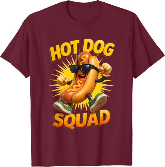 Hot Dog Squad Funny Foodie Fast Food Summer BBQ Party T-Shirt - T-Shirt | Maroon