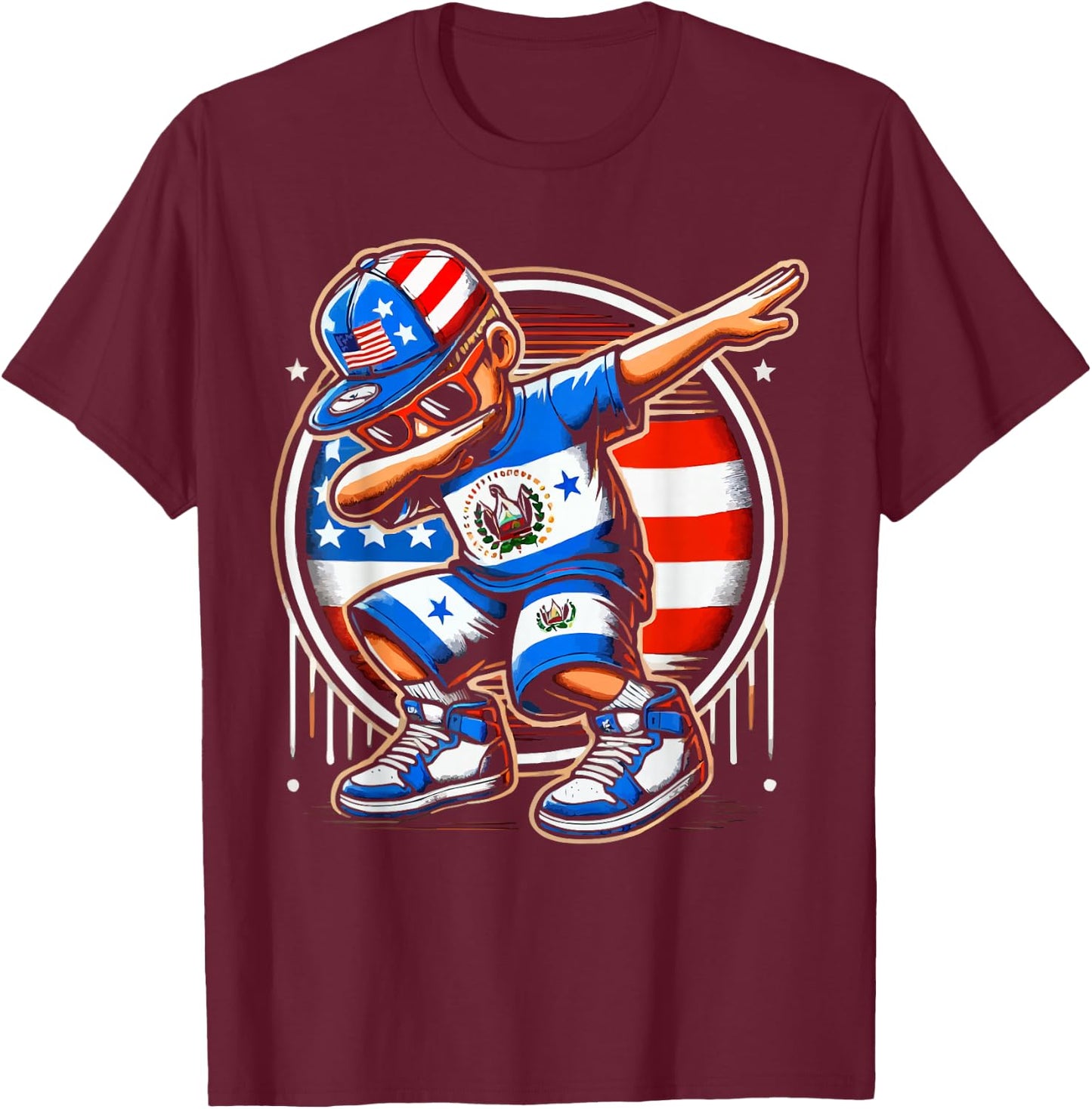 Half American Half Salvadorian USA Flag El Salvador America T-Shirt - T-Shirt | Maroon
