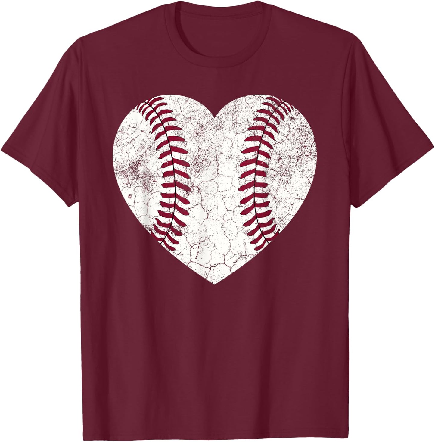 Mother's Day Gift Distressed Heart Baseball Heart Mom Mama T-Shirt - T-Shirt | Maroon
