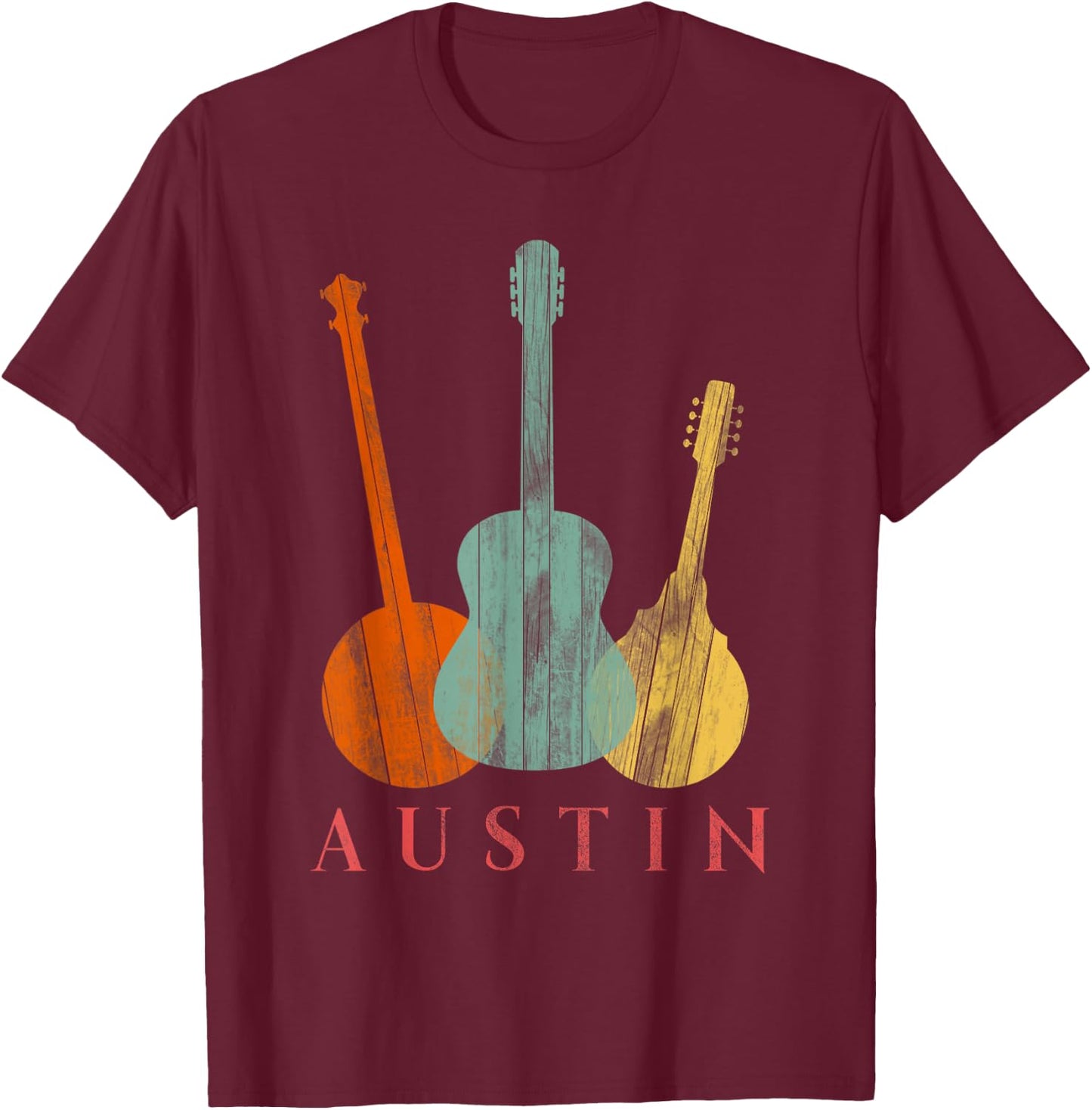 Austin Texas - Distressed Music Small T-Shirt - T-Shirt | Maroon