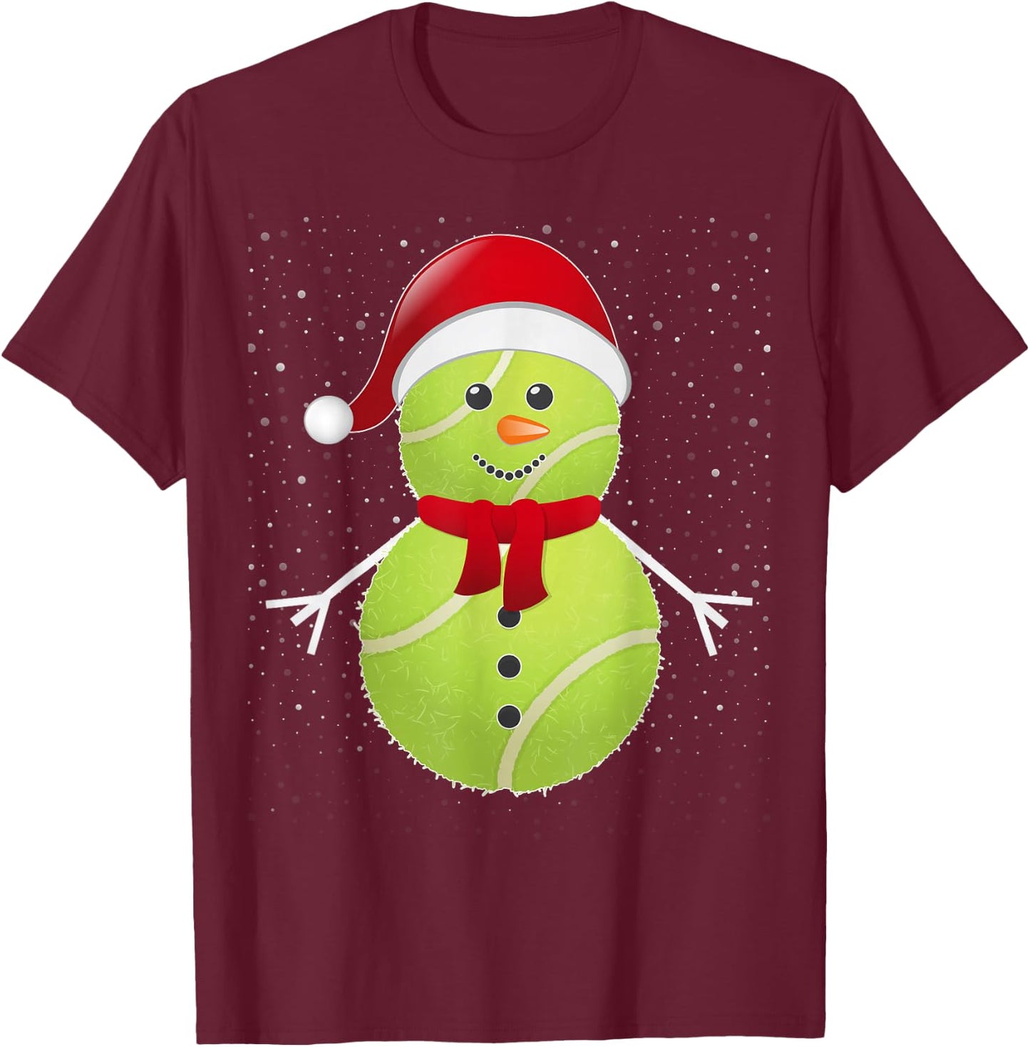 Tennis Ball Snowman Santa T-Shirt - T-Shirt | Maroon