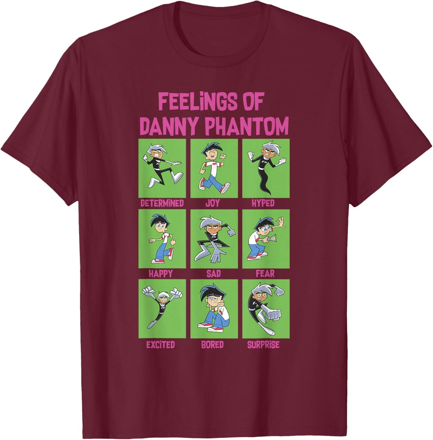 Danny Phantom The Feelings Of Danny Phantom Portrait Grid T-Shirt - T-Shirt | Maroon