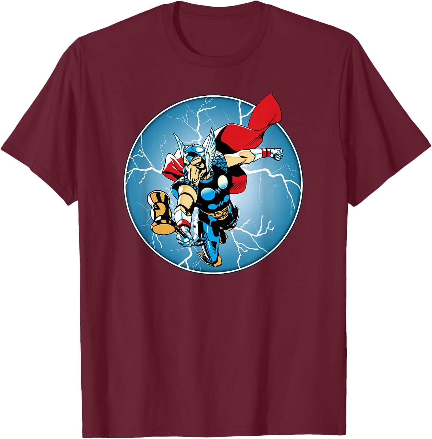 Marvel Beta Ray Bill Flying Hammer Lightning Badge T-Shirt - T-Shirt | Maroon