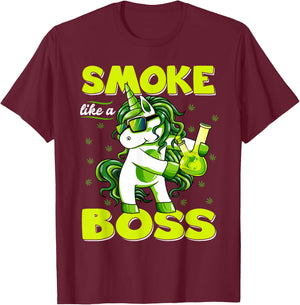 420 Unicorn Smoke Like A Boss Shirt Weed Pot Leaf Marijuana T-Shirt - T-Shirt | Maroon
