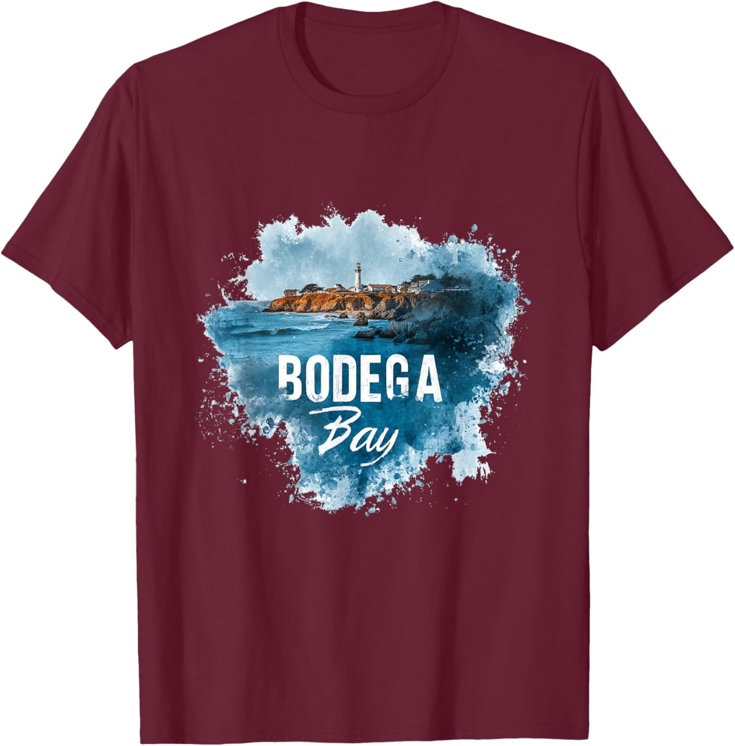 Bodega Bay California Vintage Retro Distressed Beach T-Shirt - T-Shirt | Maroon