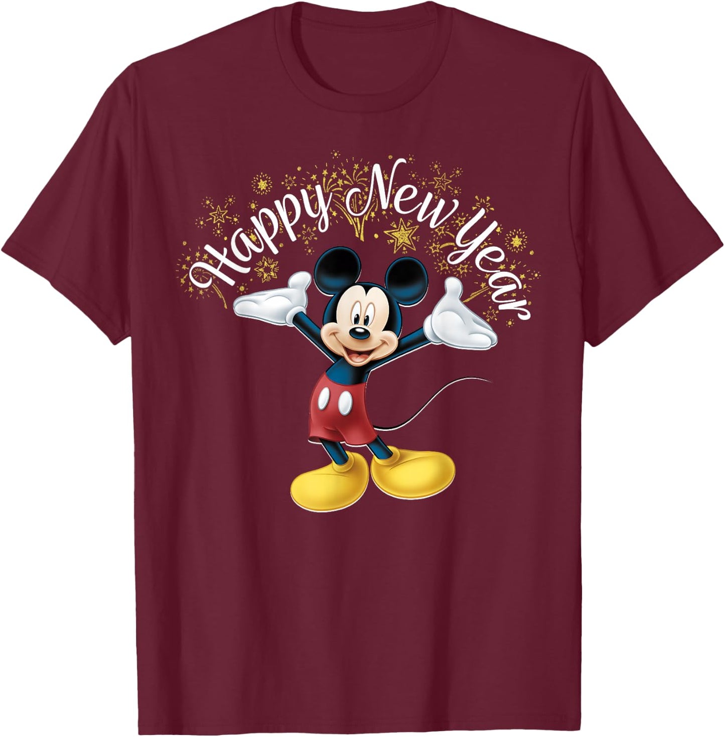 Disney New Year's Mickey Mouse Happy New Year Portrait T-Shirt - T-Shirt | Maroon