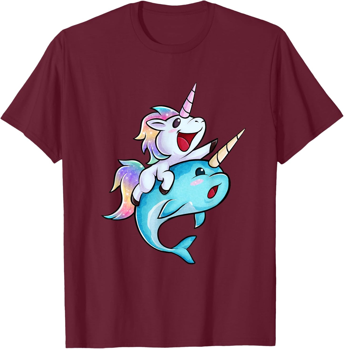 Unicorn Riding A Narwhal T-Shirt - T-Shirt | Maroon