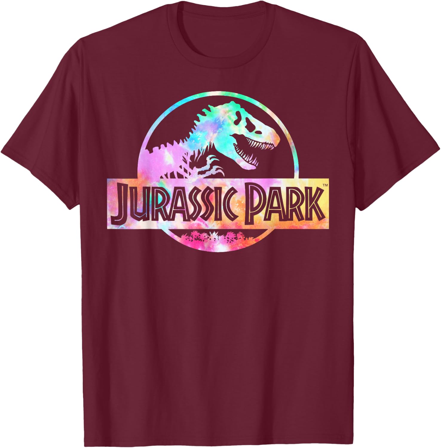 Jurassic Park Logo Tie Dye Gloss Graphic T-Shirt - T-Shirt | Maroon