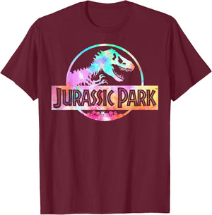 Jurassic Park Logo Tie Dye Gloss Graphic T-Shirt - T-Shirt | Maroon