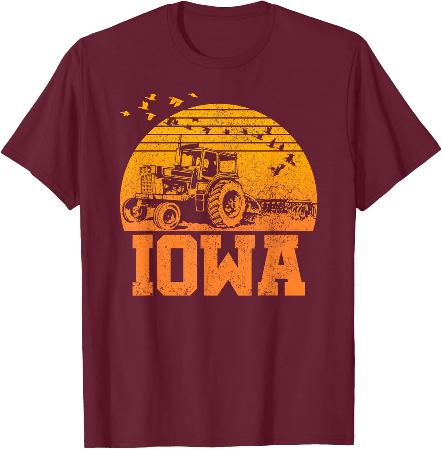 Iowa - Vintage Retro Tractor Farmer Shirt Gift T-Shirt - T-Shirt | Maroon