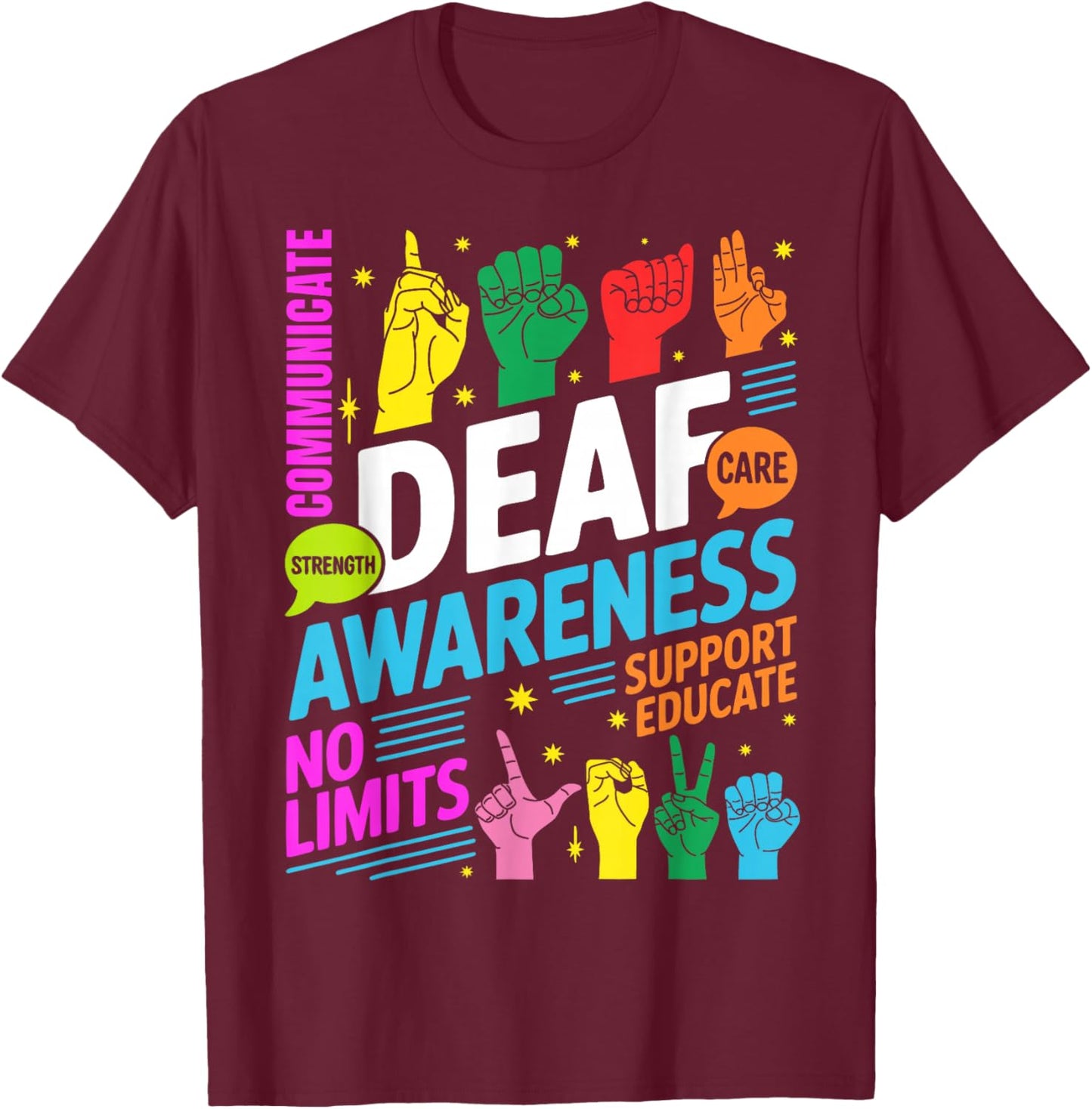 Deaf Awareness Month Inclusion CODA Support ASL T-Shirt - T-Shirt | Maroon