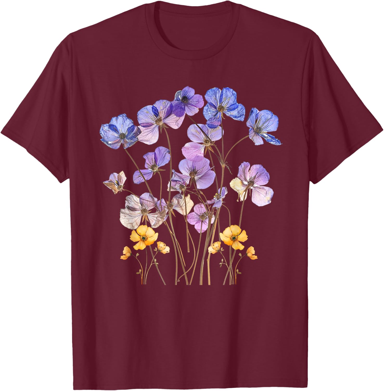 Vintage Flower Graphic Wildflower Floral Gardening T-Shirt - T-Shirt | Maroon