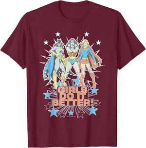 Wonder Woman Supergirl Batgirl Girls Do It Better Small T-Shirt - T-Shirt | Maroon