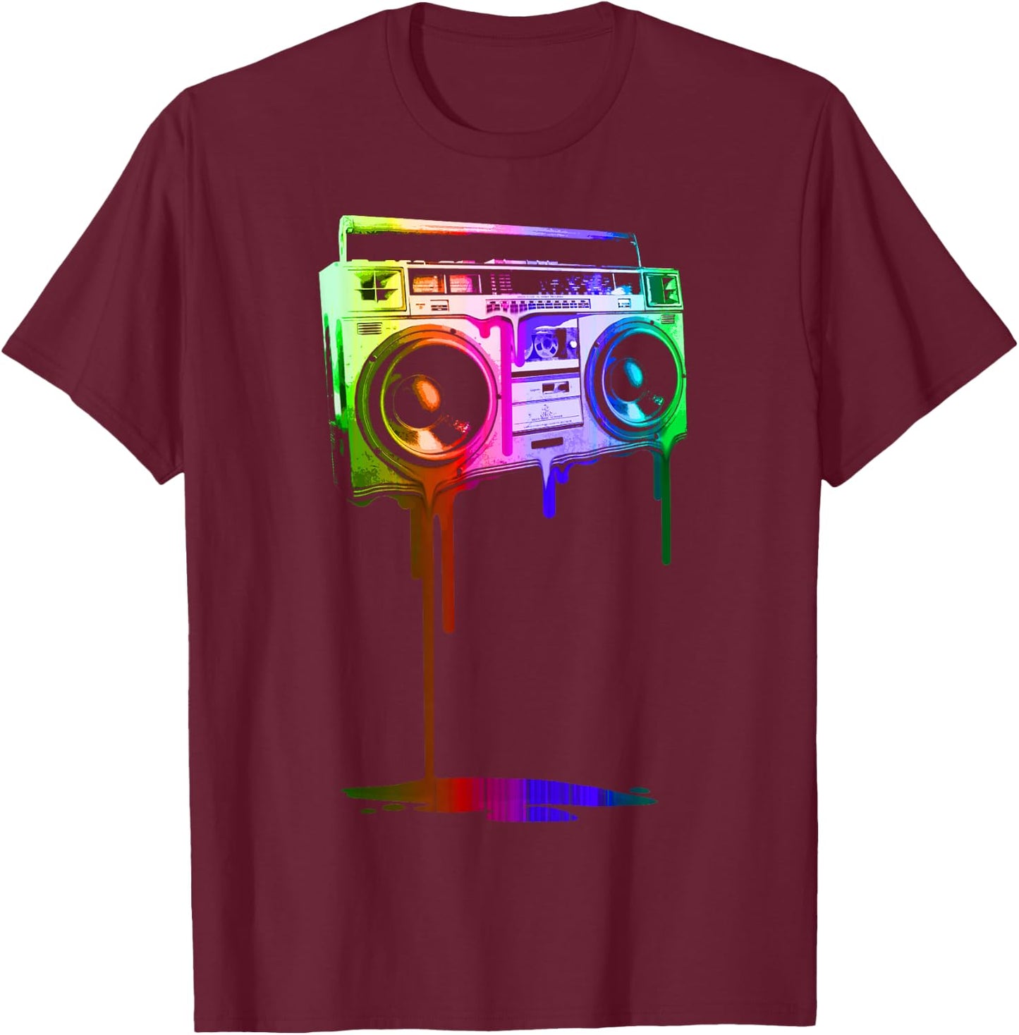 Melting Boombox in Digital Rainbow Colors T-Shirt - T-Shirt | Maroon