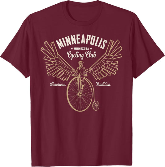 Minneapolis Cycling - Flying Steampunk Bicycle T-Shirt - T-Shirt | Maroon