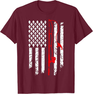 Fishing American Flag Husband Son Grandson Funny Fisherman T-Shirt - T-Shirt | Maroon