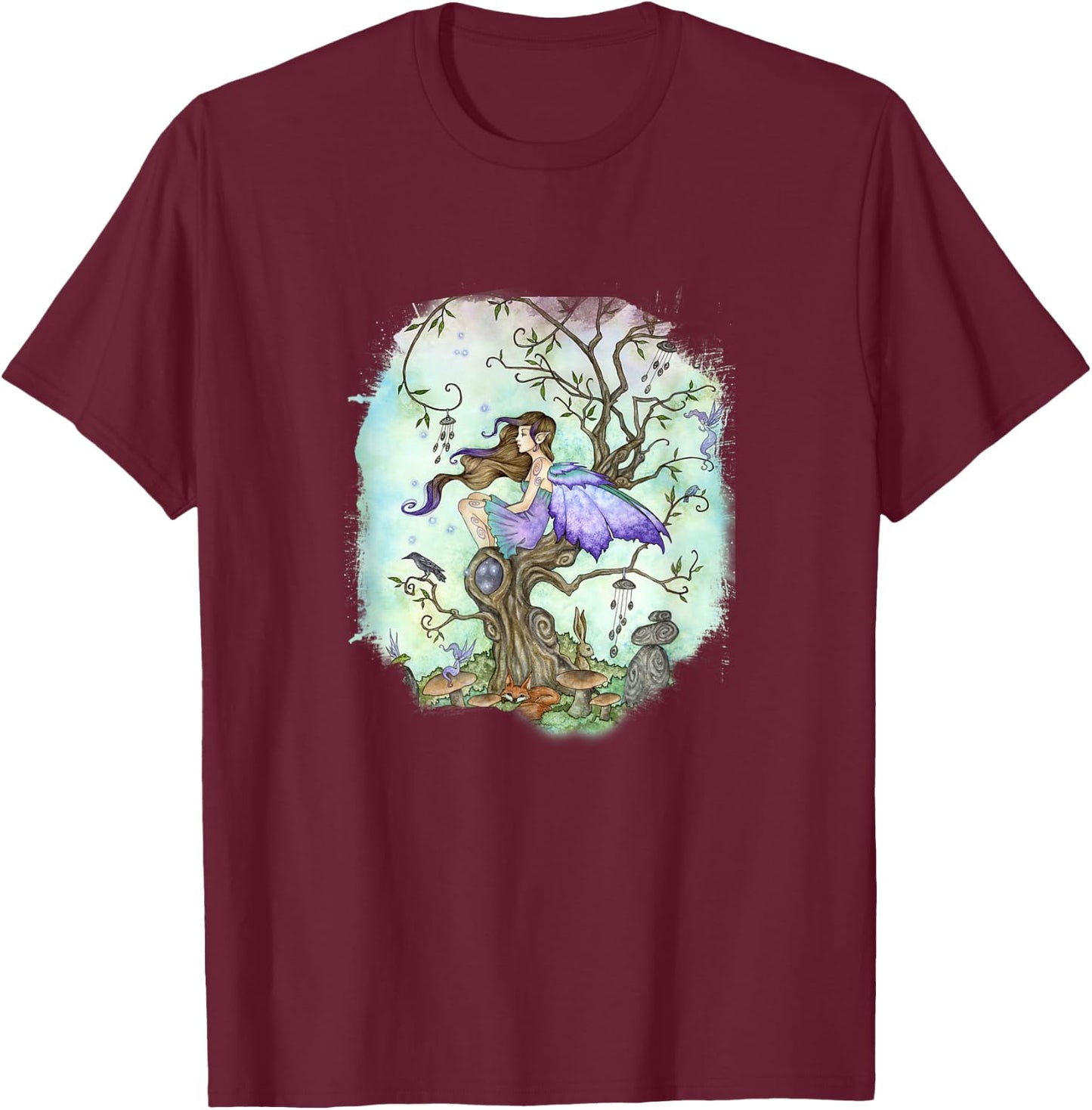 Random Galaxy Amy Brown Art, Wind Chimes Faery Fairy T-Shirt - T-Shirt | Maroon
