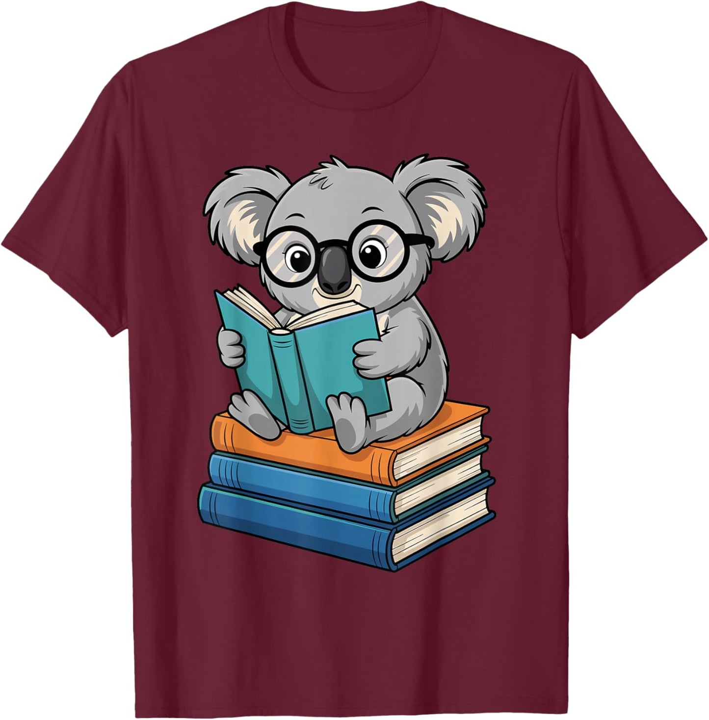 Koala Reading Book Glasses Funny Bookworm Librarian T-Shirt - T-Shirt | Maroon