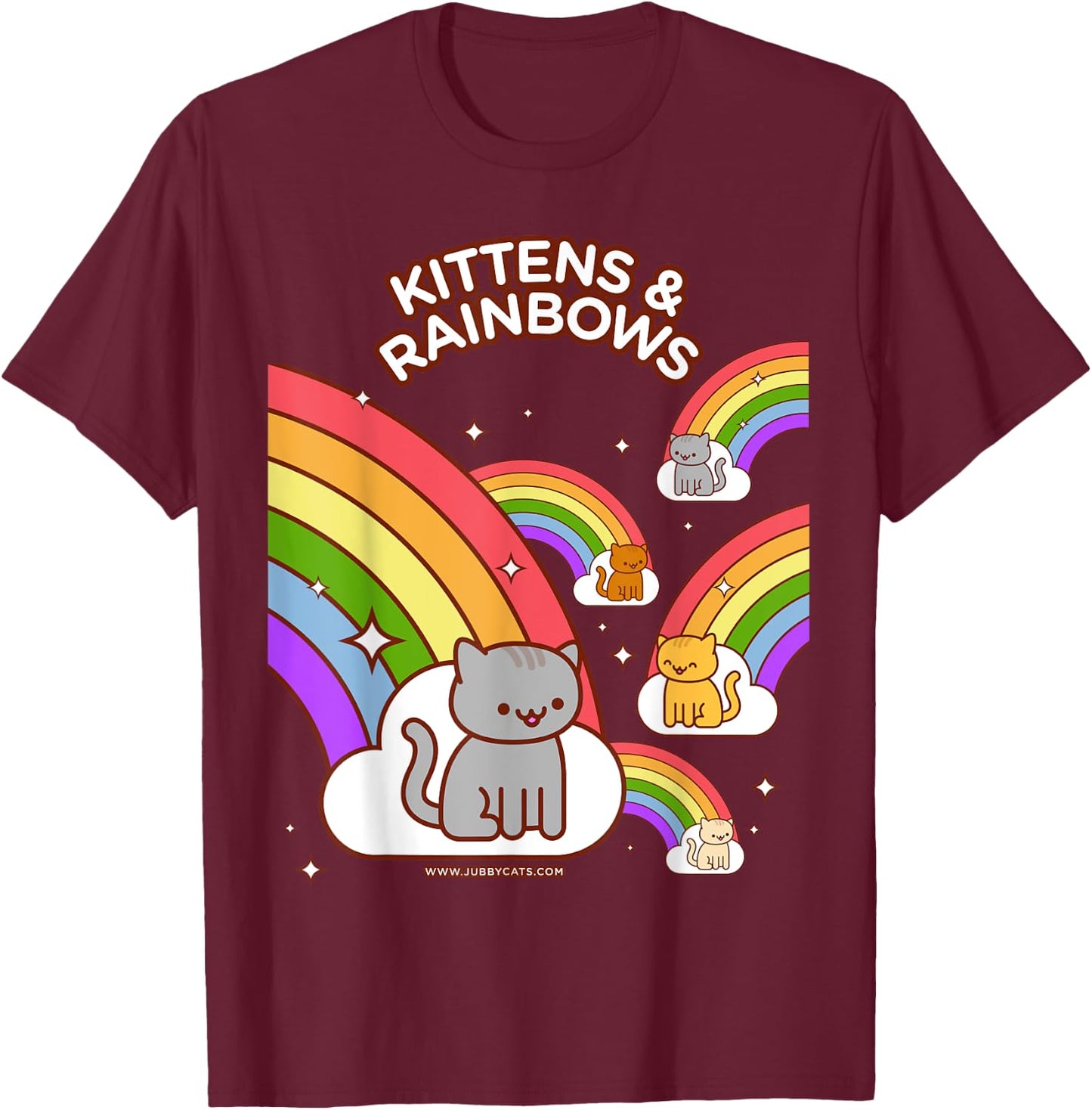 Kawaii Cat - Kittens & Rainbows T-Shirt - T-Shirt | Maroon