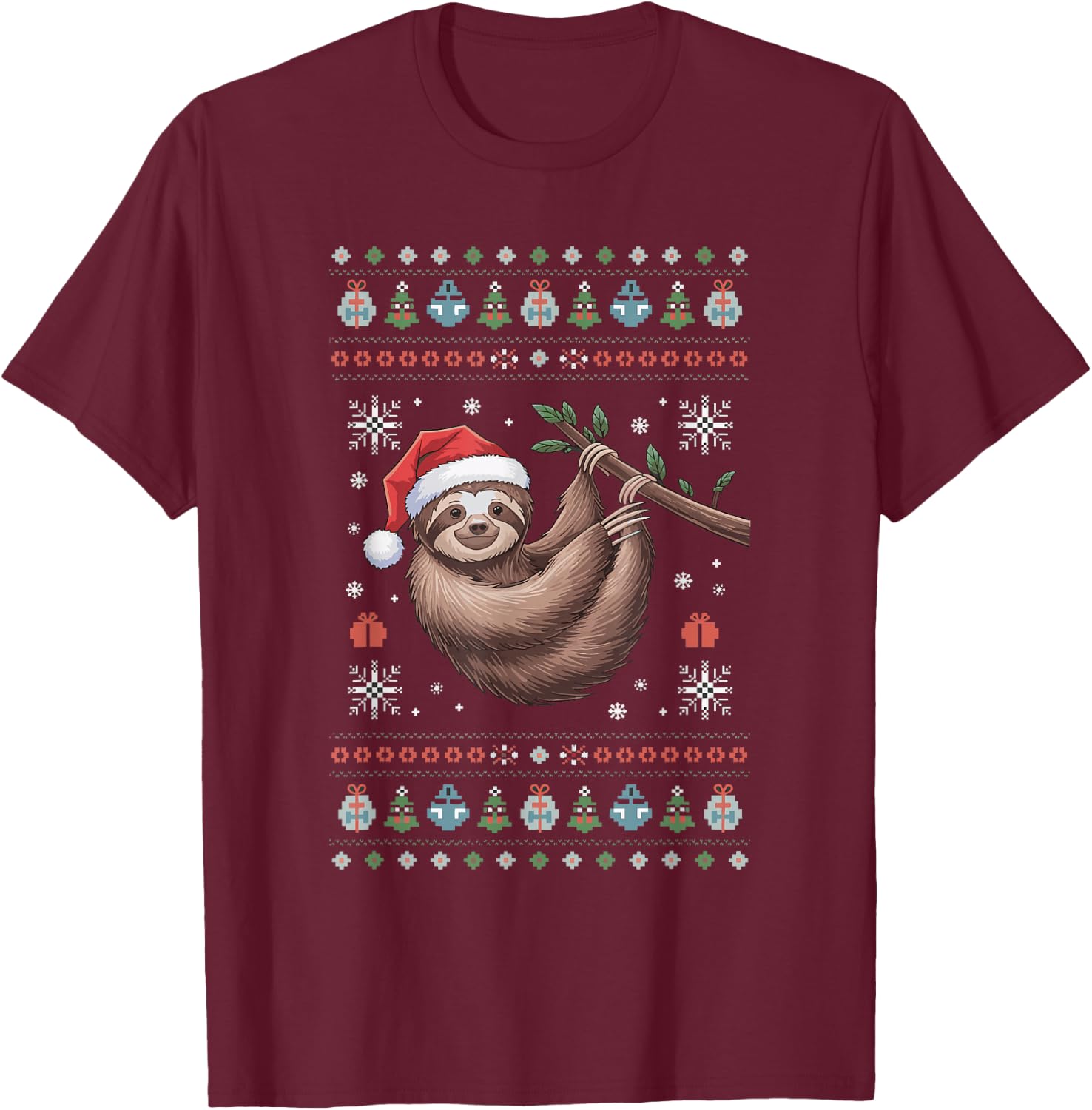 Sloth Ugly Christmas T-Shirt - T-Shirt | Maroon