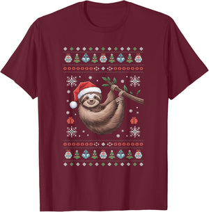 Sloth Ugly Christmas T-Shirt - T-Shirt | Maroon