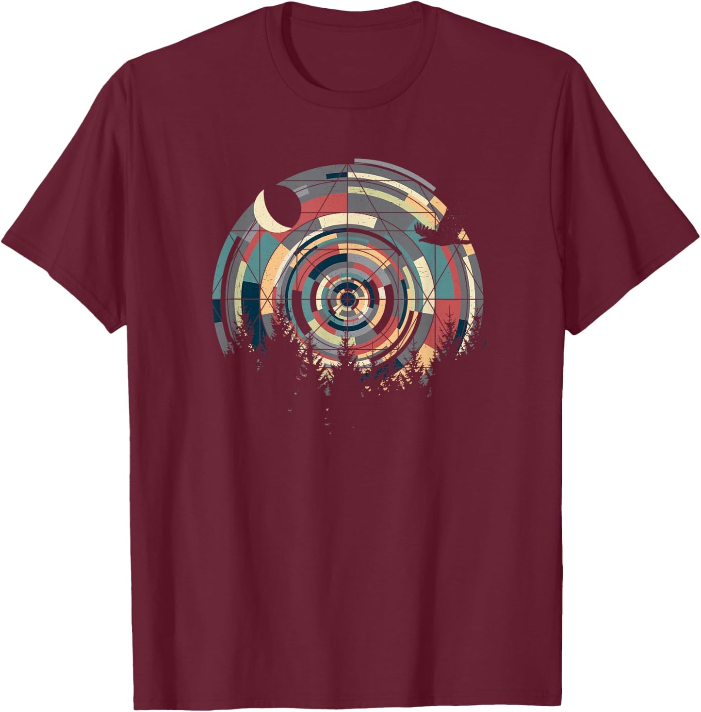 Sacred Geometry Meets Landscape, Moon, Eagle, him & her T-Shirt - T-Shirt | Maroon