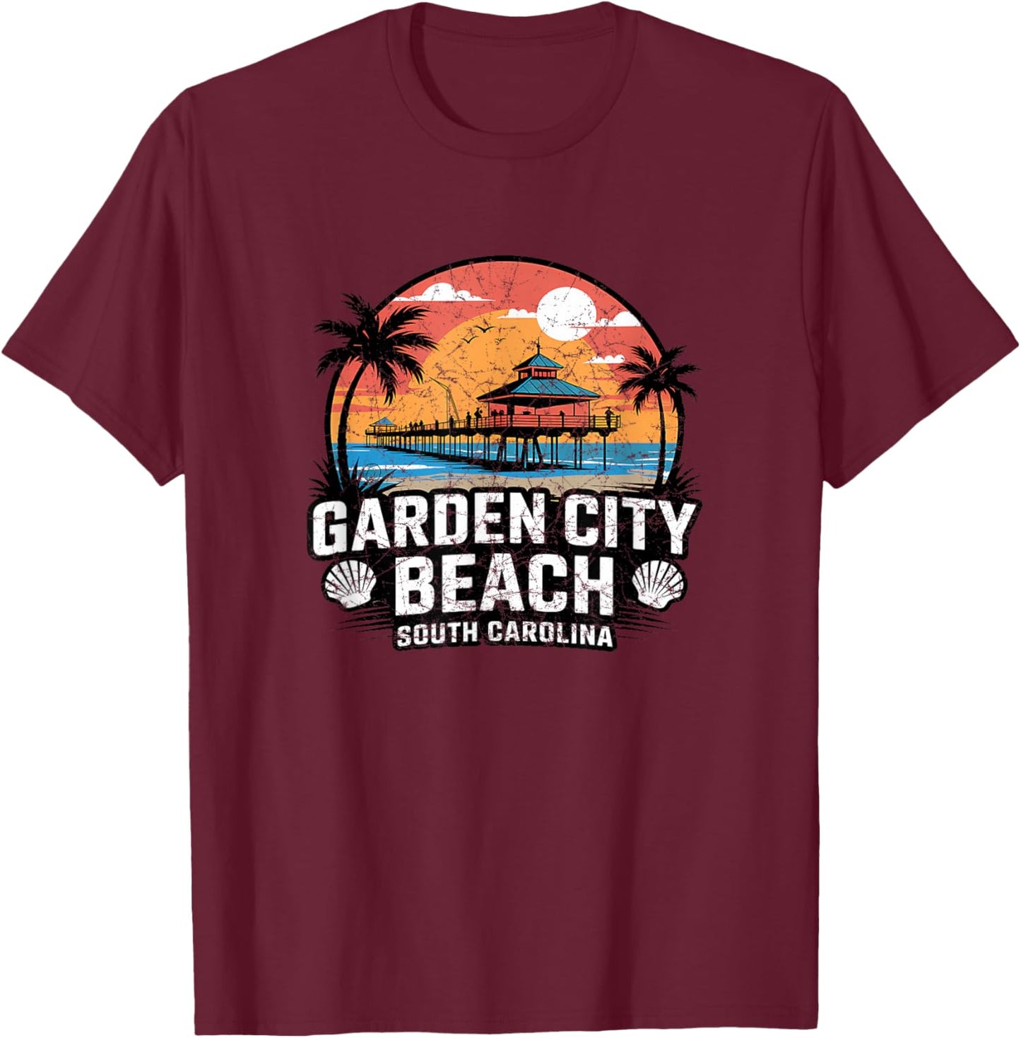 Vintage Garden City South Carolina T-Shirt - T-Shirt | Maroon