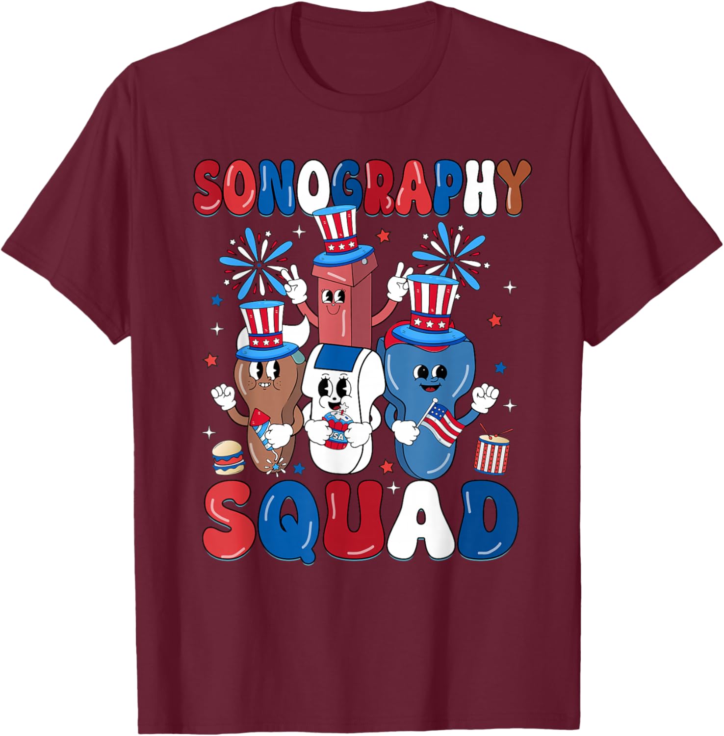 Funny Sonography Squad Independence Day Sonographer T-Shirt - T-Shirt | Maroon