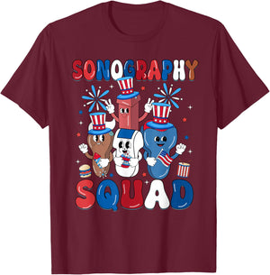Funny Sonography Squad Independence Day Sonographer T-Shirt - T-Shirt | Maroon