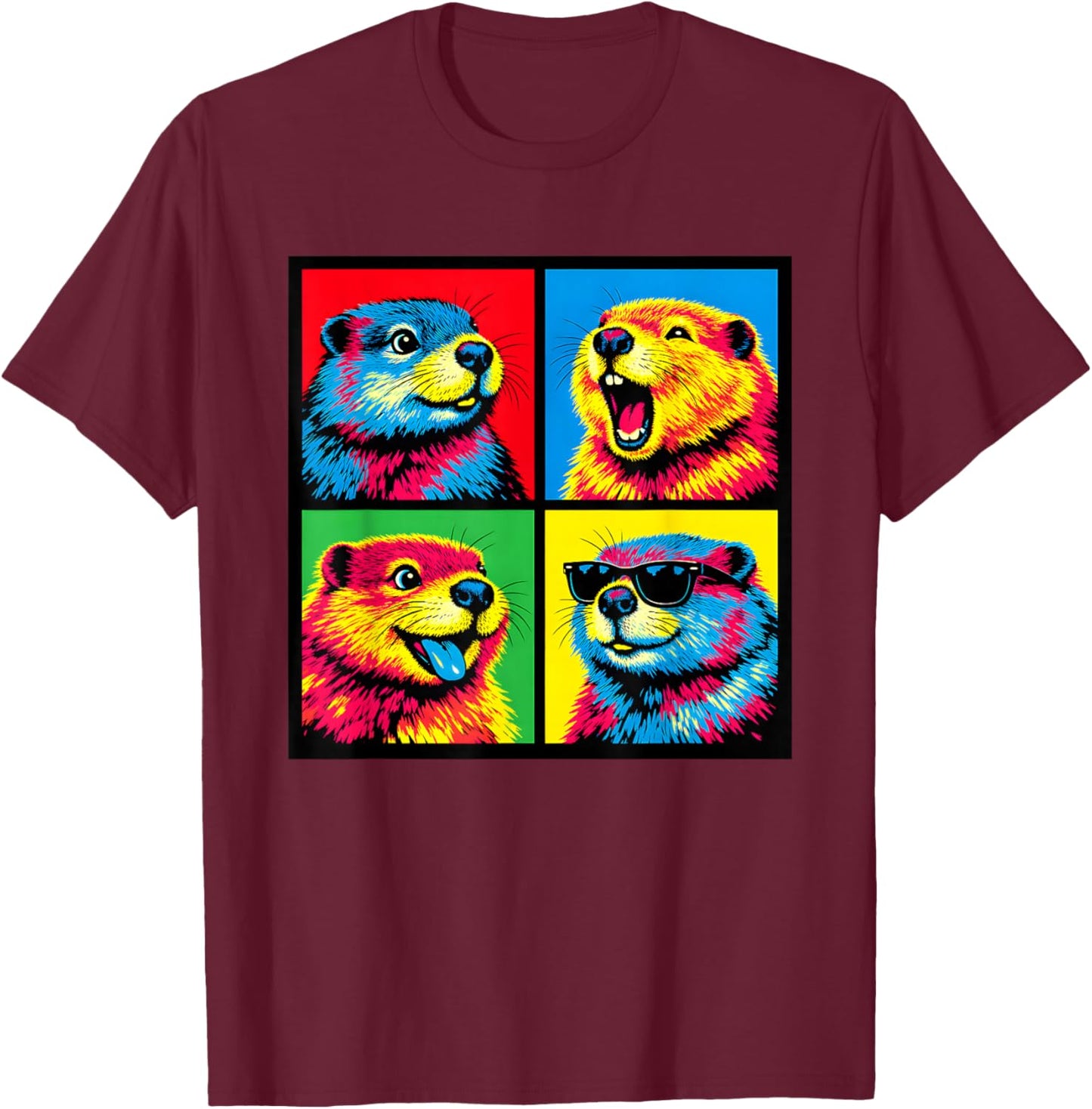 Cute Beaver for Boys Men Kids Women Girls Art Plush Meme T-Shirt - T-Shirt | Maroon