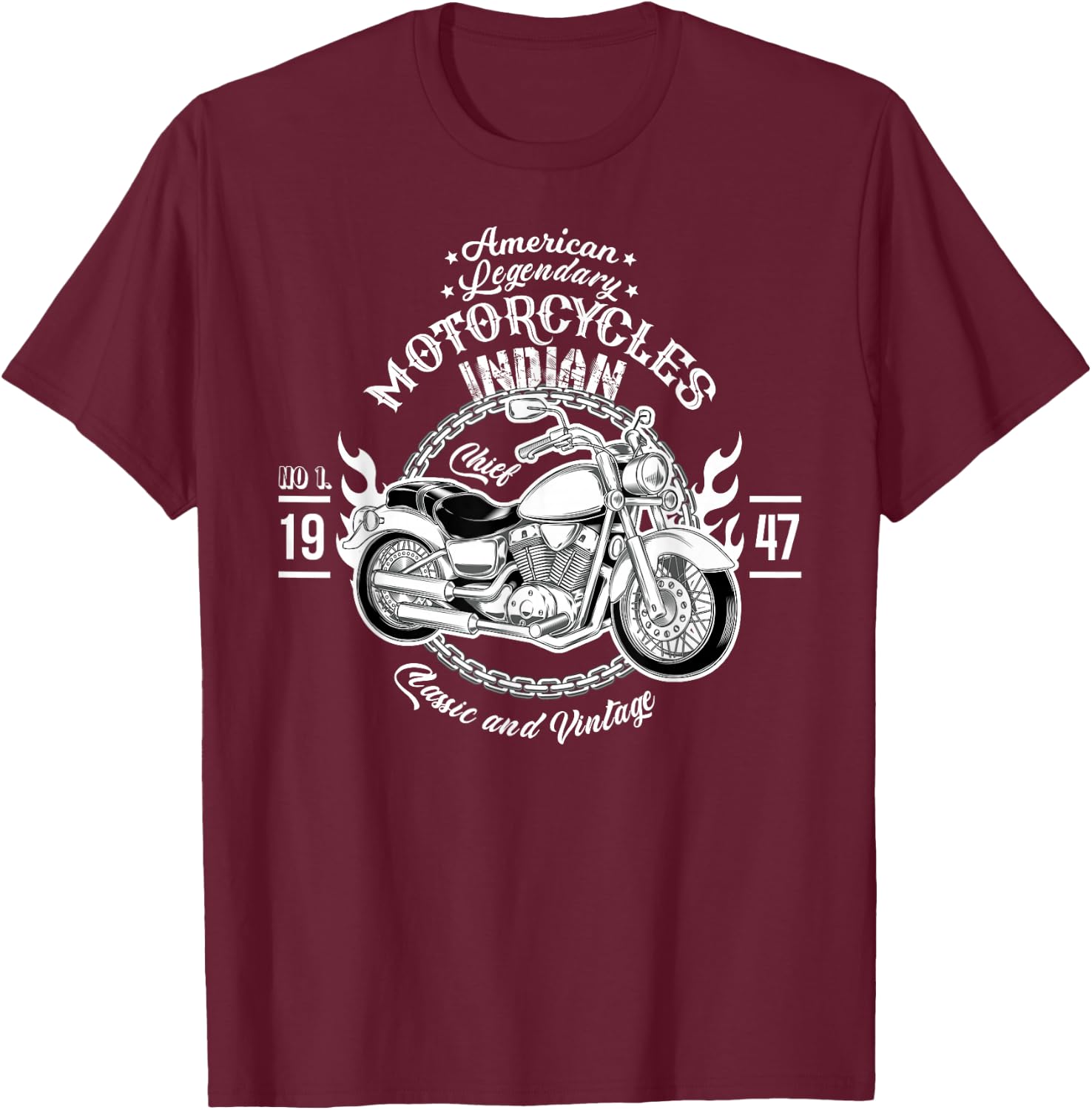 American Motorcycle Indian Bikers Vintage Retro Riders Gift T-Shirt - T-Shirt | Maroon