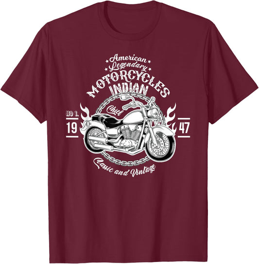 American Motorcycle Indian Bikers Vintage Retro Riders Gift T-Shirt - T-Shirt | Maroon