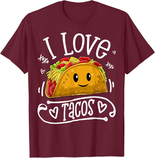 I Love Tacos Cinco De Mayo Women Men Kids Boys Taco Mexico T-Shirt - T-Shirt | Maroon