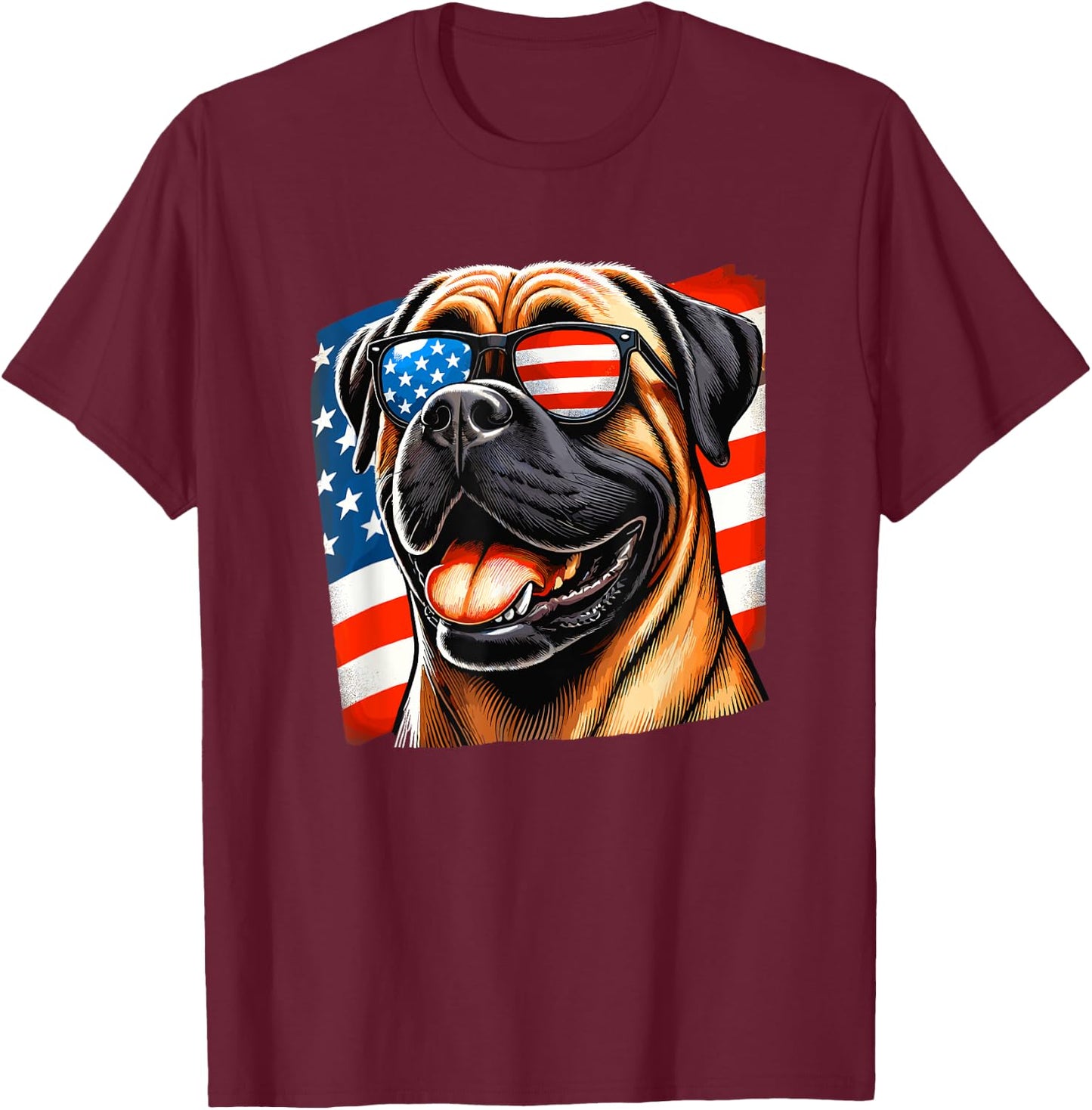 American USA Flag Bullmastiff Bullmastiffs 4th Of July T-Shirt - T-Shirt | Maroon