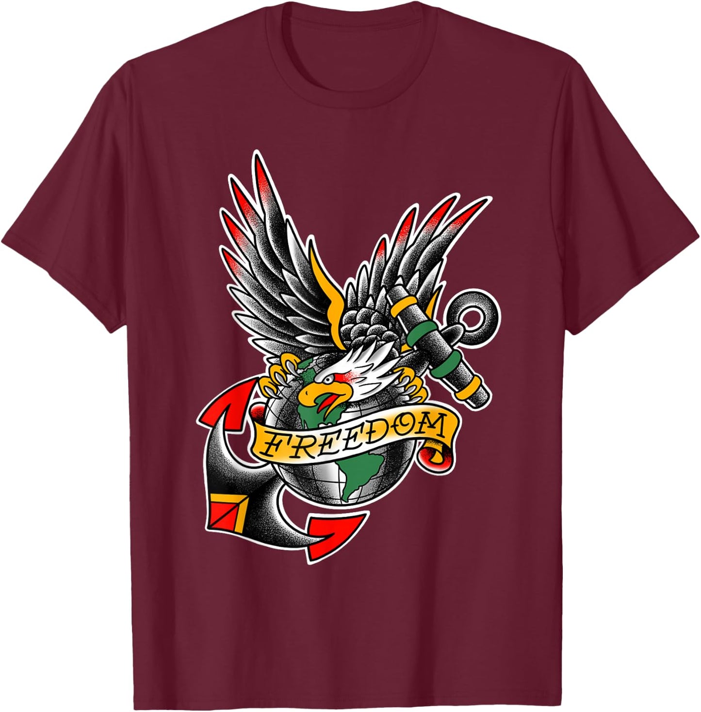 USA Traditional Tattoo style Bald Eagle (Freedom) T-Shirt - T-Shirt | Maroon