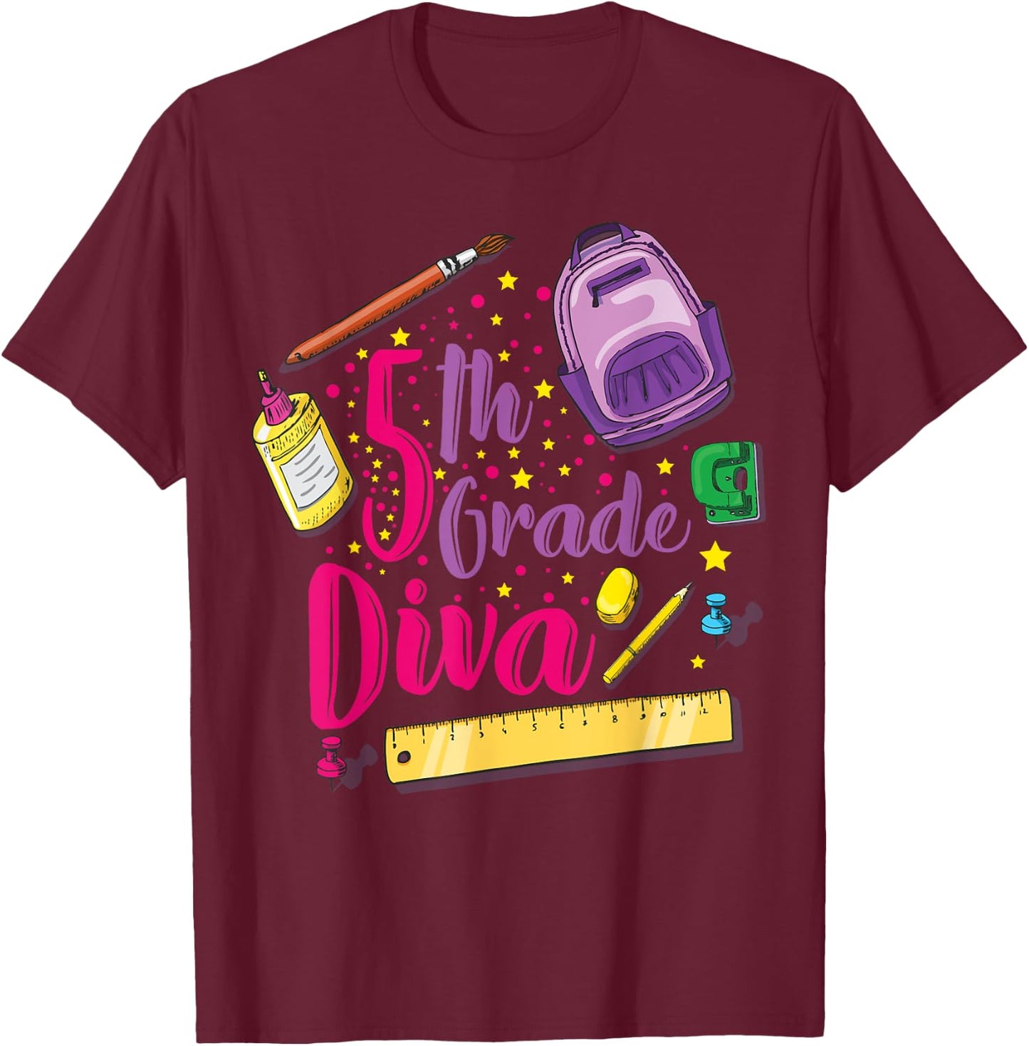 5th Grade Diva Shirt First Day of School Girl Clothes Gift T-Shirt - T-Shirt | Maroon
