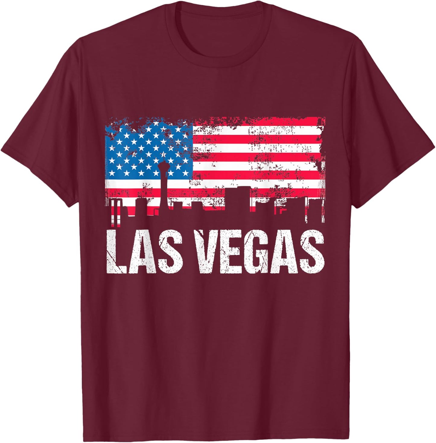 Vintage US Flag American City Skyline Las Vegas Nevada USA T-Shirt - T-Shirt | Maroon