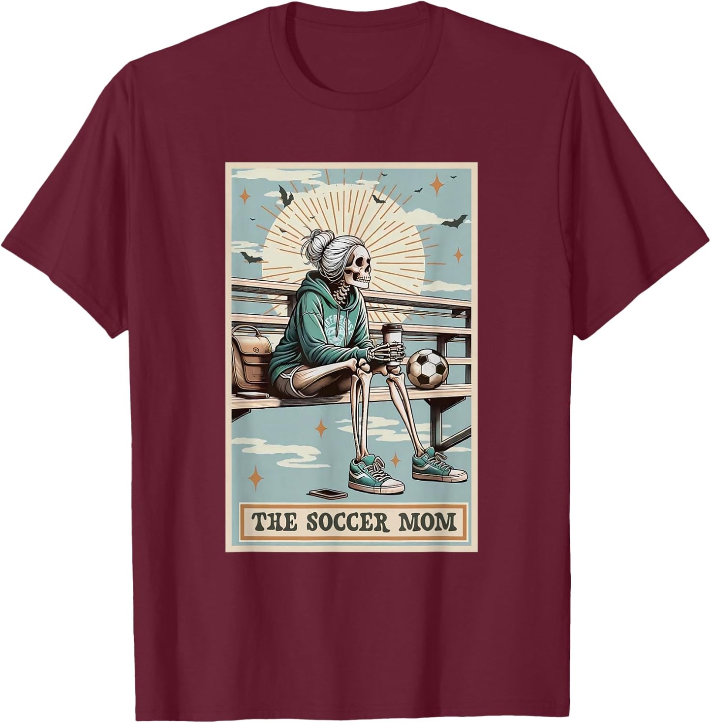 Soccer Mom Skeleton Tarot Card Vintage Halloween T-Shirt - T-Shirt | Maroon