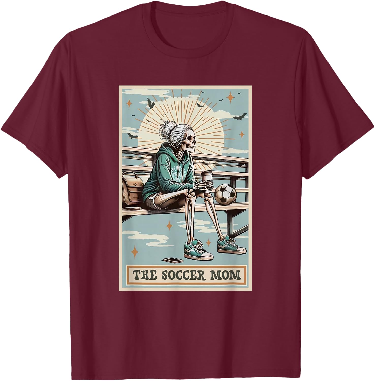 Soccer Mom Skeleton Tarot Card Vintage Halloween T-Shirt - T-Shirt | Maroon