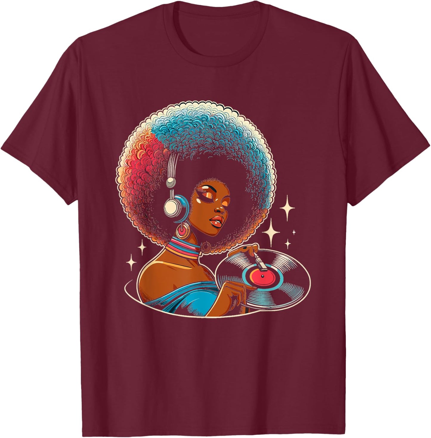 Funk Afro Disco Soul African Girl American Vinyl T-Shirt - T-Shirt | Maroon