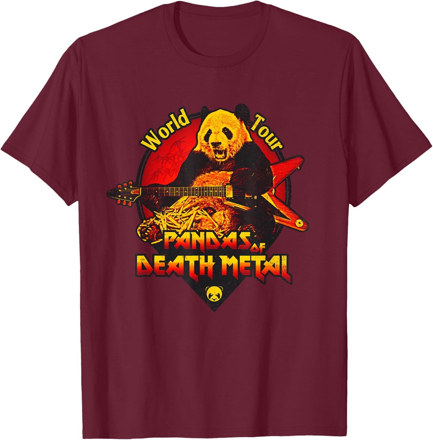 Pandas of Death Metal Band T-Shirt - T-Shirt | Maroon