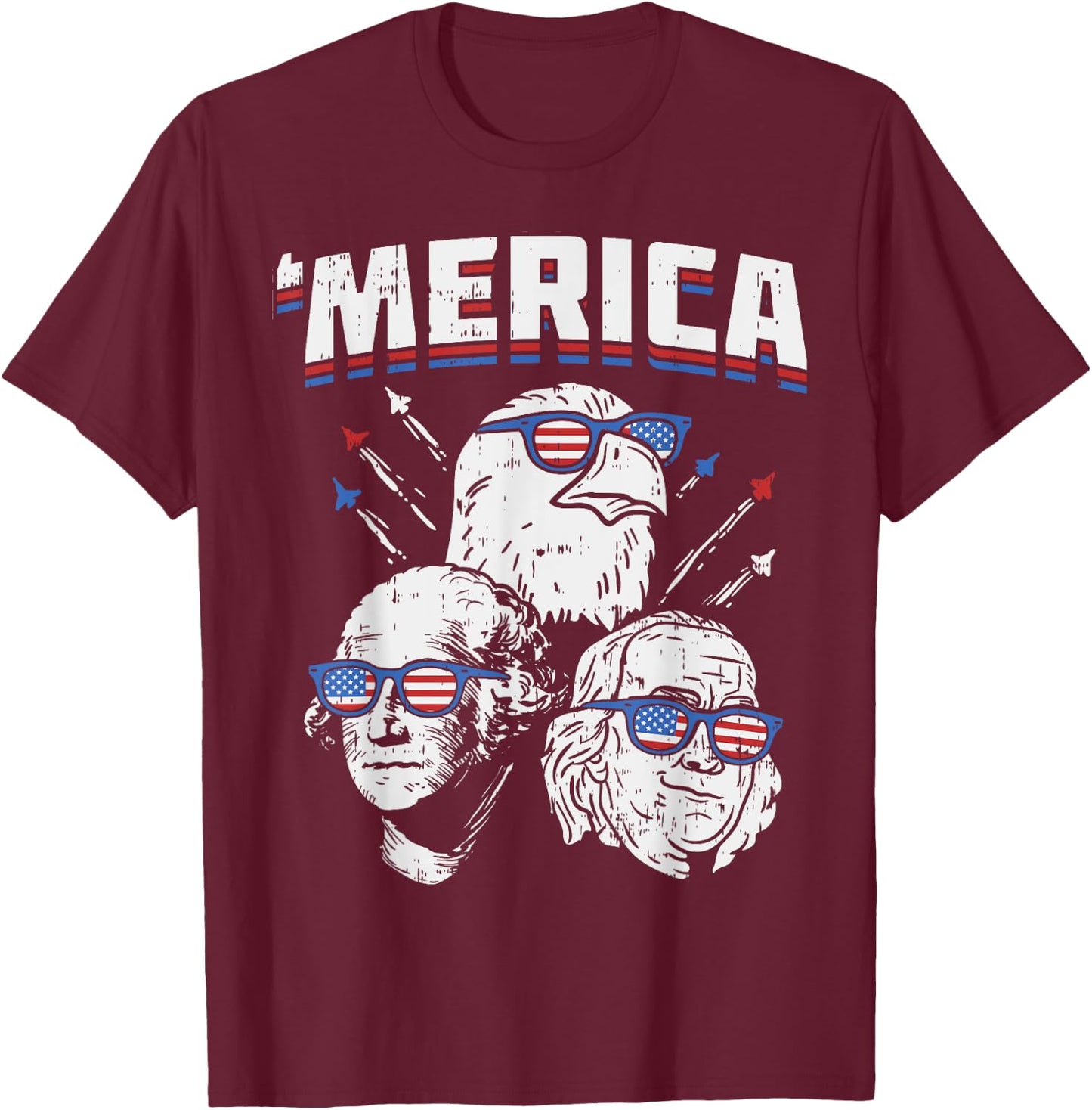 Merica Washington Franklin Eagle 4th Of July USA Patriot Kids Men T-Shirt - T-Shirt | Maroon