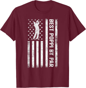 Best Poppi By Par USA American Flag Funny Golf Fathers Day T-Shirt - T-Shirt | Maroon