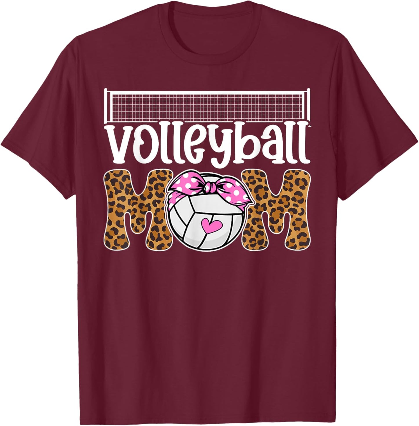 Volleyball Mom Of A Volleyball Player Mother Leopard T-Shirt - T-Shirt | Maroon